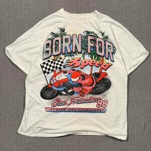 Bershka motorcycle racing white graphic tee boxy fit
